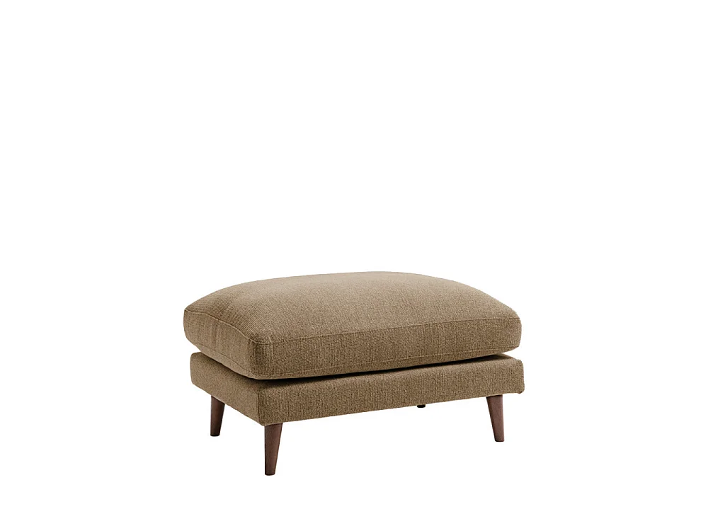 Villabon - Pouf en tissu pieds bois foncé - Caramel chiné