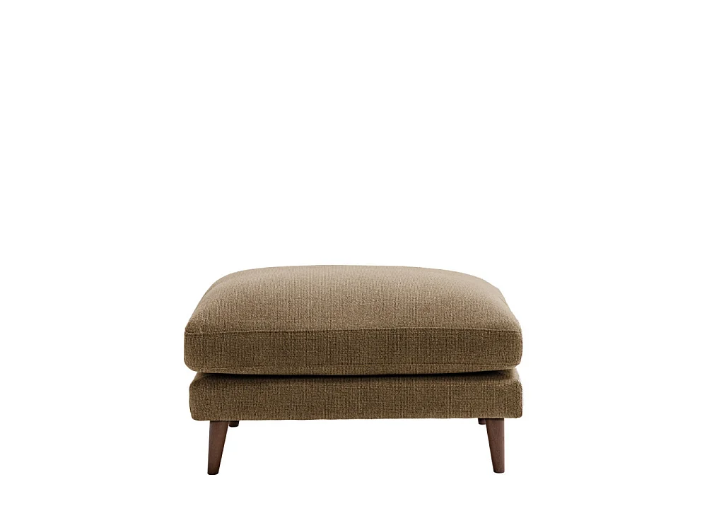 Villabon - Pouf en tissu pieds bois foncé - Caramel chiné
