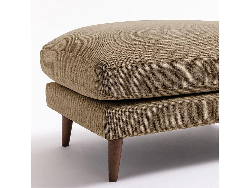 Villabon - Pouf en tissu pieds bois foncé - Caramel chiné