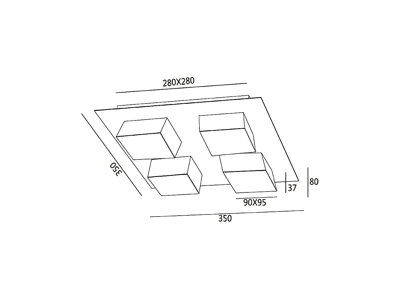 Lucas Plafonier LED Quadrado 48W 4160lm 3000K Antracite - Estrutura em Metal e Metacrilato Regulável por Corte de Fase, Design Moderno IP20