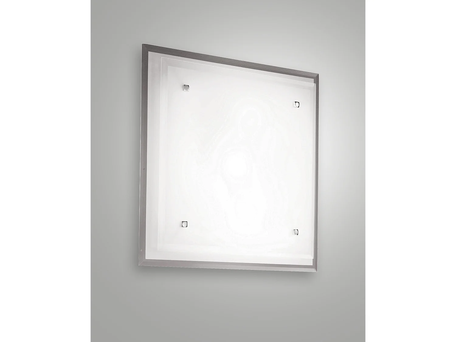 Plafonier Maggie quadrado metal e vidro branco para iluminação interior, compatível Smart Luce, casquilho E27 2x 60W, 400x400x90mm, 2957-65-102