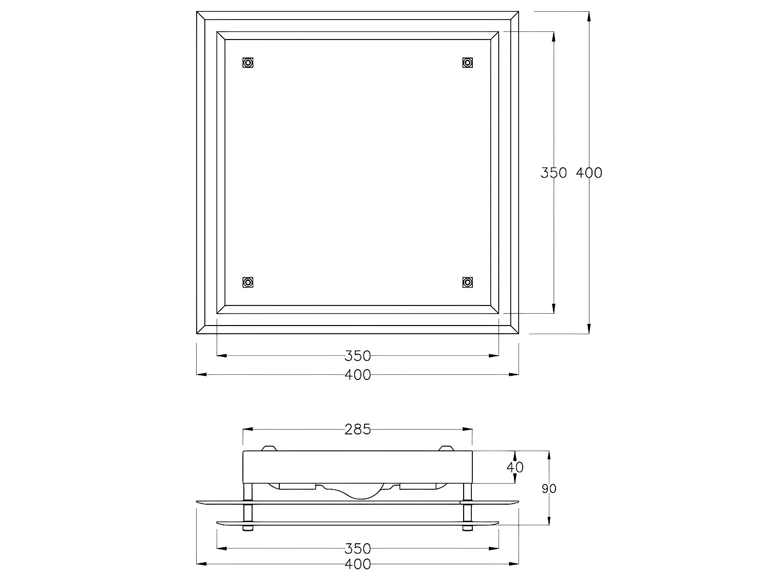 Plafonier Maggie quadrado metal e vidro branco para iluminação interior, compatível Smart Luce, casquilho E27 2x 60W, 400x400x90mm, 2957-65-102