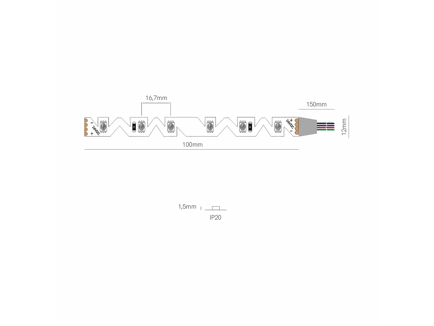 Beneito & Faure RGB LED-strip 5 meter 24V 60 LED's/m 8mm IP20 - Flexibele professionele decoratieve binnenverlichting - Beneito & Faure