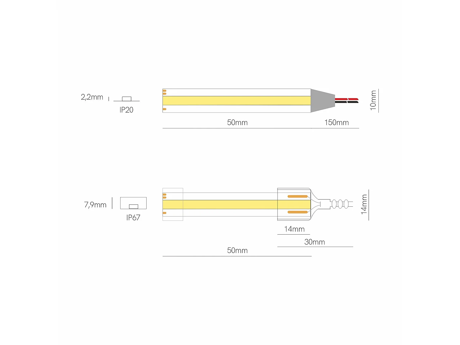5 meter LED-strip Fine 63 COB 24V 10W/m Variabele kleurtemperatuur 2700K-6000K IP20 Hoge uniformiteit CRI>90 - Beneito & Faure