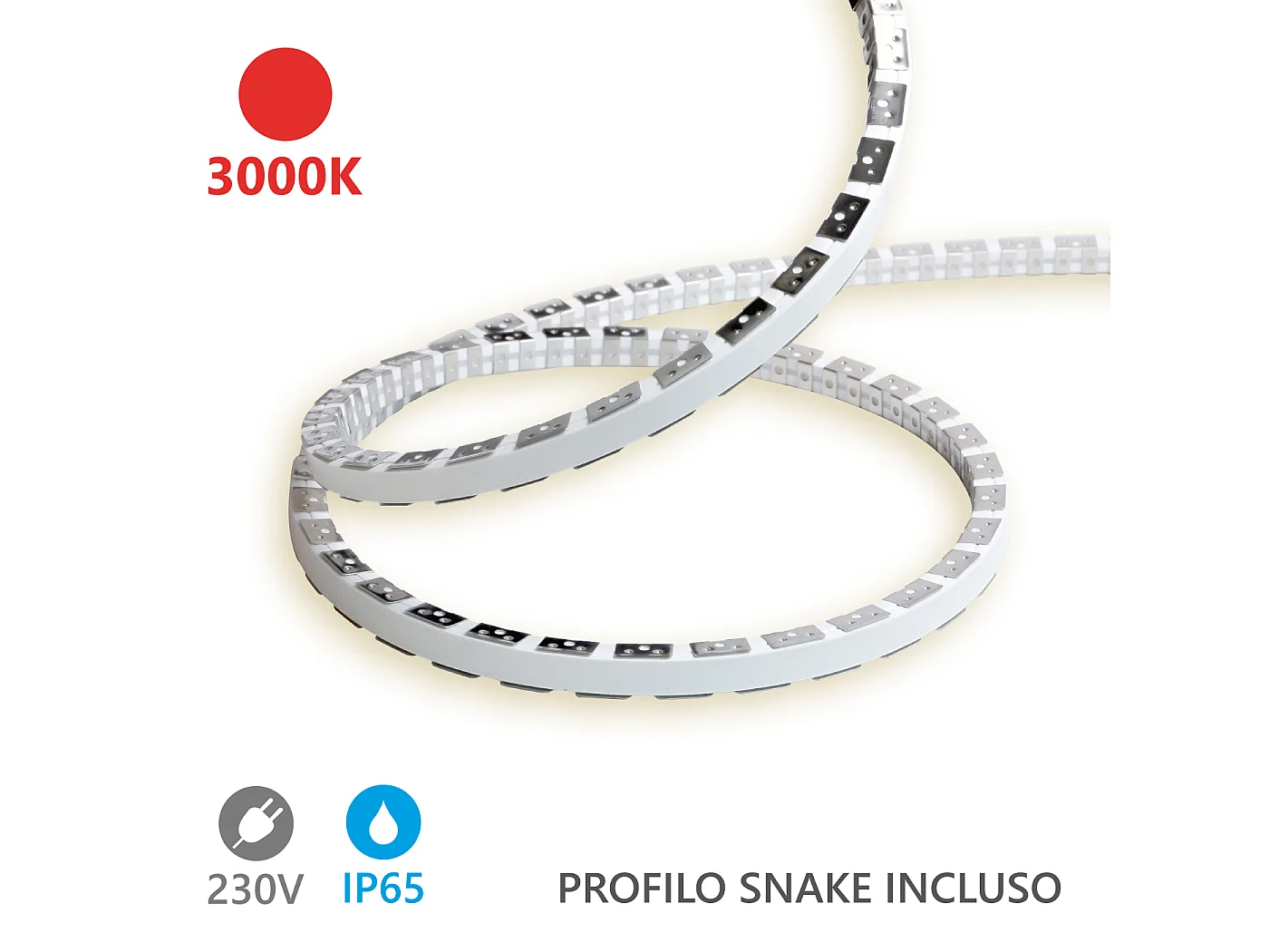 Alcapower Snake Flex LED-strip 5m 230V 12W/m 3000K IP65 Warm Licht, Flexibele Siliconen met 120 LED/m voor Binnenverlichting