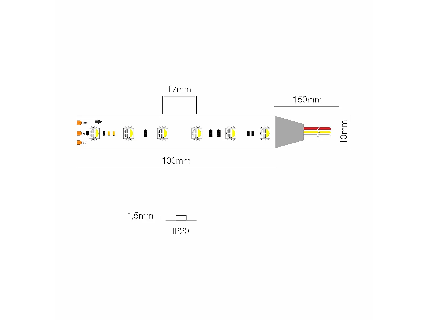 RGB+3000K Fine SPI-3 LED-strip van 5 meter, 11W/m, 24V, IP20, met pixel-voor-pixel aansturing en een hoge dichtheid van 60 LED's/m - Beneito & Faure