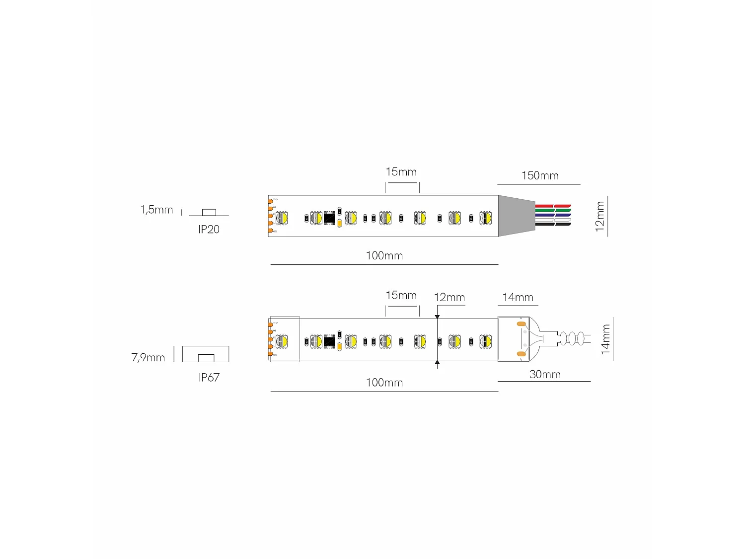 Beneito & Faure FINE DMX5 RGB+3000K LED-strip 5m 24V 17W/m 70LED/m IP20 - Pixel-by-Pixel DMX-besturing - High Definition