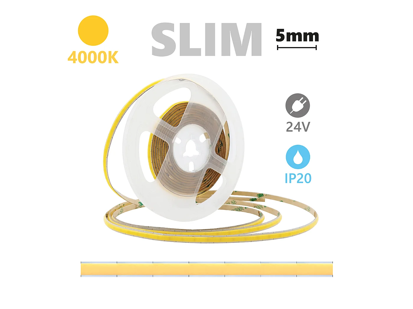 Alcapower COB SLIM LED-strip IP20 24V 6W/m 4000K 600lm/m - Rol van 5 meter met 504 LEDs/m voor lineaire installaties.