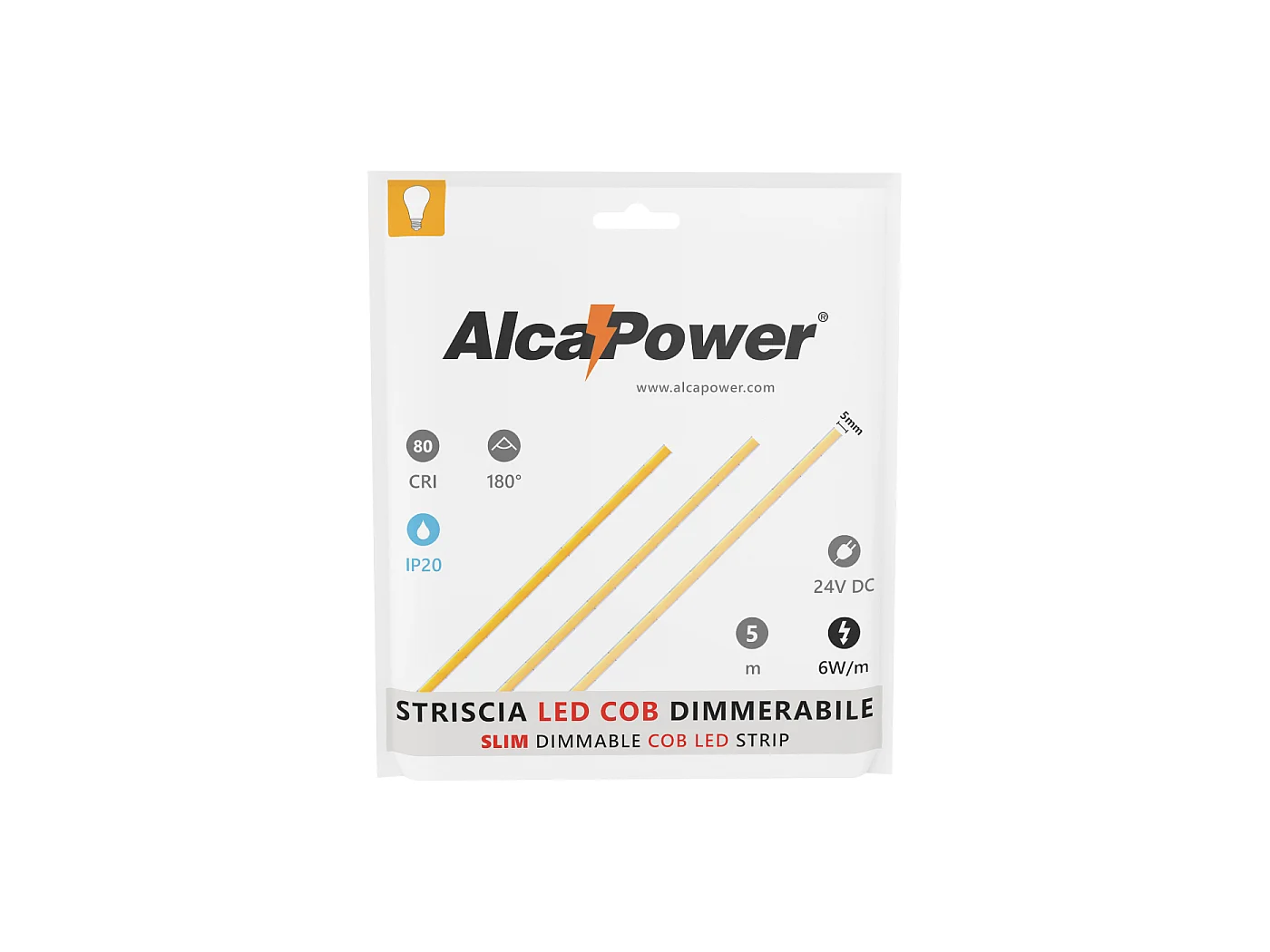 Alcapower COB SLIM LED-strip IP20 24V 6W/m 4000K 600lm/m - Rol van 5 meter met 504 LEDs/m voor lineaire installaties.