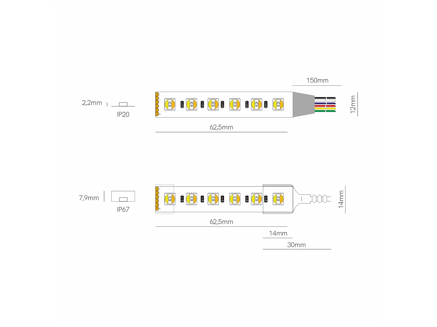 Beneito & Faure Fine 71 5m 24V 21W/m RGB+CCT IP20 LED-strip, 96 LED's/m, veelzijdige professionele binnenverlichting - Beneito & Faure