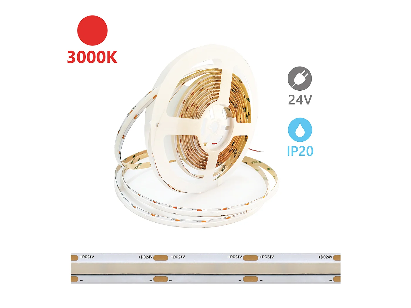 Alcapower LED-strip 5m 24V SOB-serie, 3000K, 15W/m, 2000lm/m, 528 LEDs/m, CRI90, IP20, hoogwaardige technologie voor lineaire verlichting