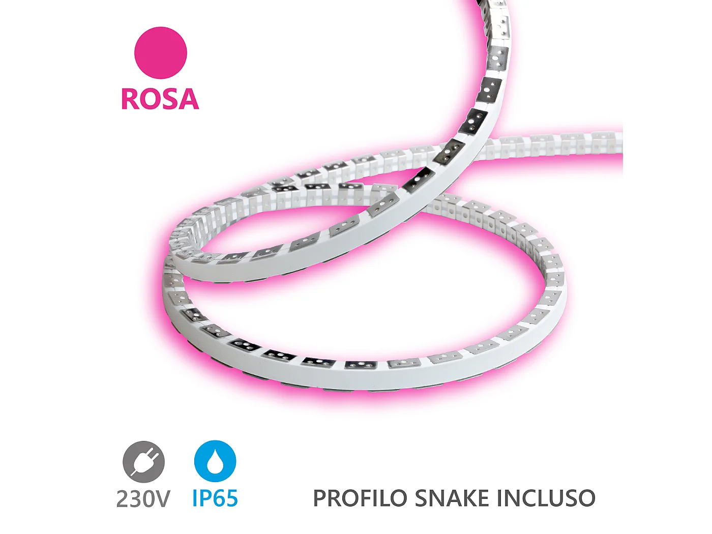 Alcapower Snake Flex LED-strip 20m IP65 230V 12W/m Roze, flexibele siliconen decoratieve verlichting met hoge energie-efficiëntie.