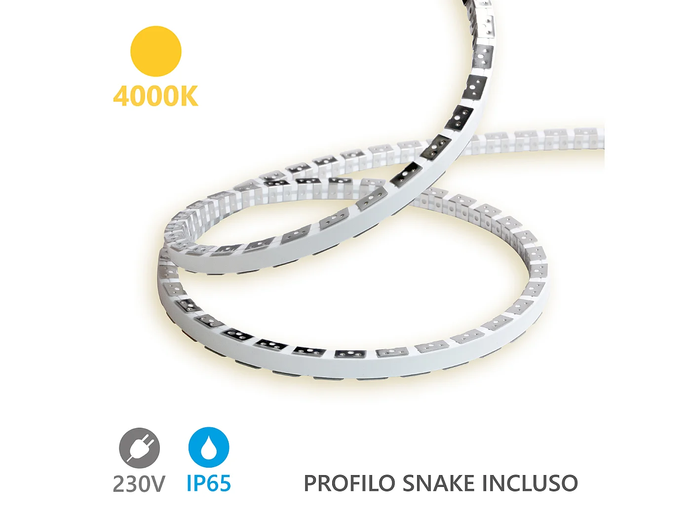 Alcapower Snake Flex LED-strip 5m IP65 230V 12W/m 4000K Natuurlijk Licht 120 LED/m Flexibele Siliconen Vochtwerend Hoge Efficiëntie