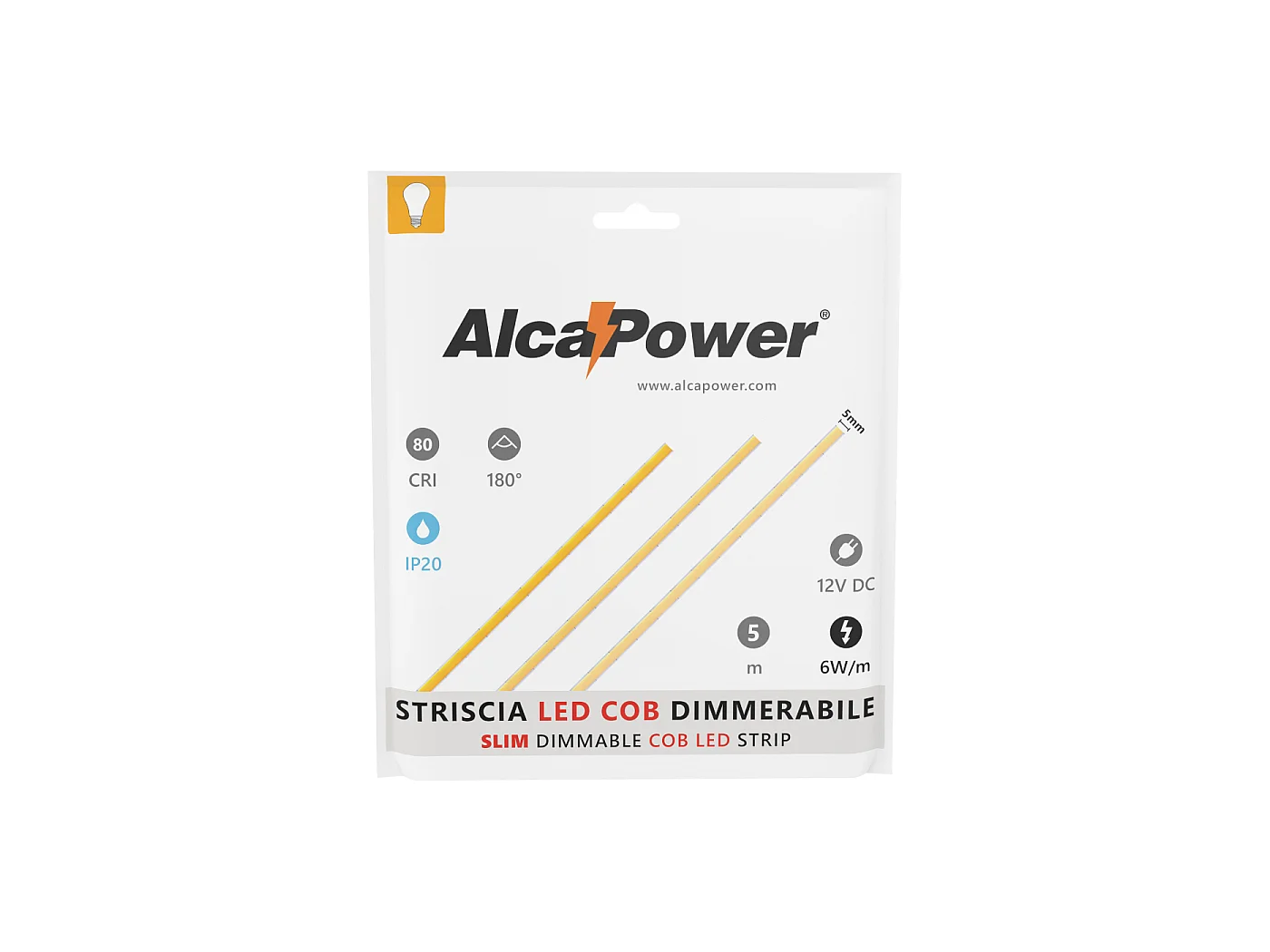 Alcapower COB SLIM LED-strip IP20 5m 12V 6W/m 4000K 504 LED/m Hoge lichtopbrengst 650lm/m Natuurlijk licht voor lineaire verlichting