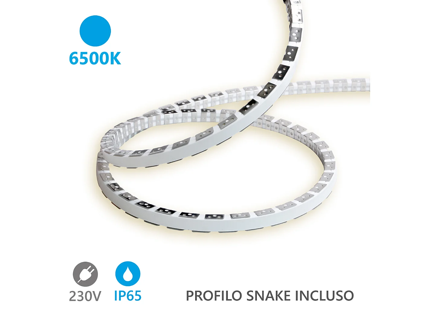 Alcapower Snake Flex LED-strip 5m IP65 12W/m 6500K 120 LED/m, 230V AC voeding, siliconen bescherming, hoge weerstand flexibel.