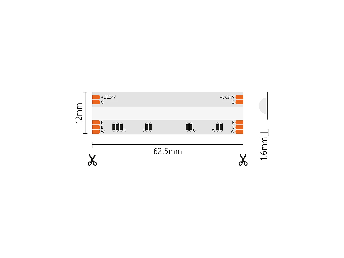 Alcapower COB RGBW LED-strip 24V 16W/m 896 LED/m IP20 5m, hoge CRI 90 en natuurlijk wit licht 4000K voor binnenopstellingen.