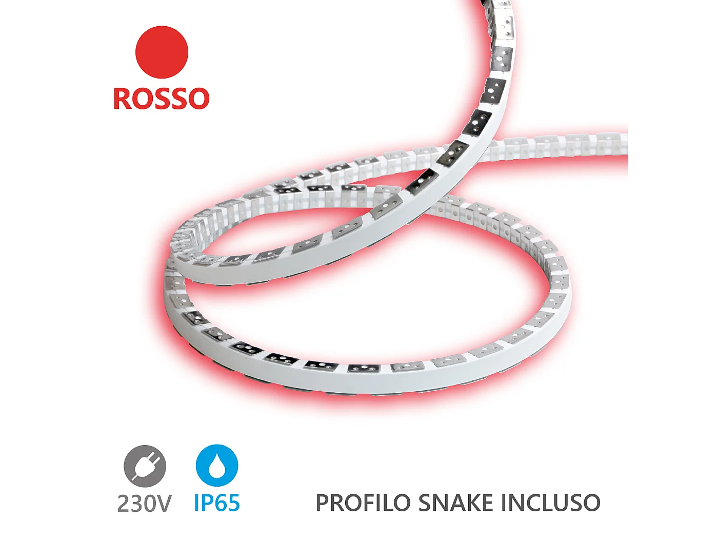 Alcapower Snake Flex LED-strip 20m 230V 12W/m Rood IP65 Silicone, flexibel en hoge helderheid met geïntegreerde SMD 2835-technologie.
