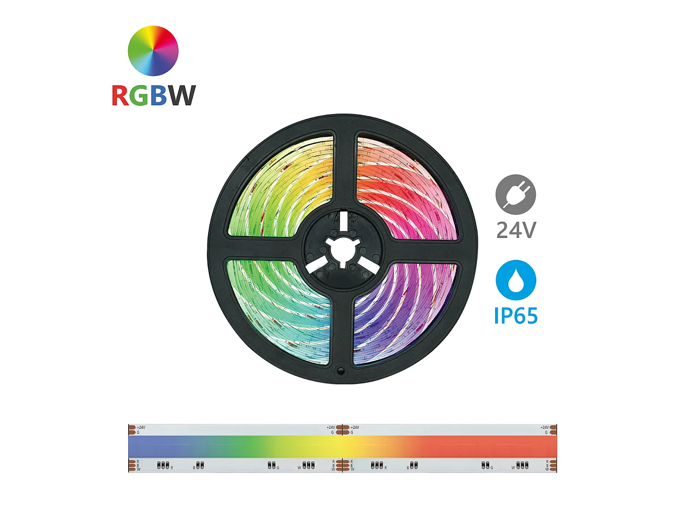 Bande LED COB RGBW Alcapower 5 m, 24 V, IP65, 896 LED/m, 16 W/m, lumière blanche 4000 K, IRC 90, haute efficacité lumineuse et longue durée de vie