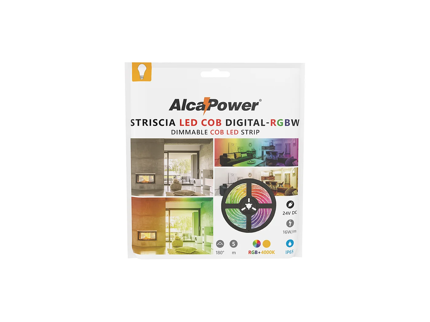 Bande LED COB RGBW Alcapower 5 m, 24 V, IP65, 896 LED/m, 16 W/m, lumière blanche 4000 K, IRC 90, haute efficacité lumineuse et longue durée de vie