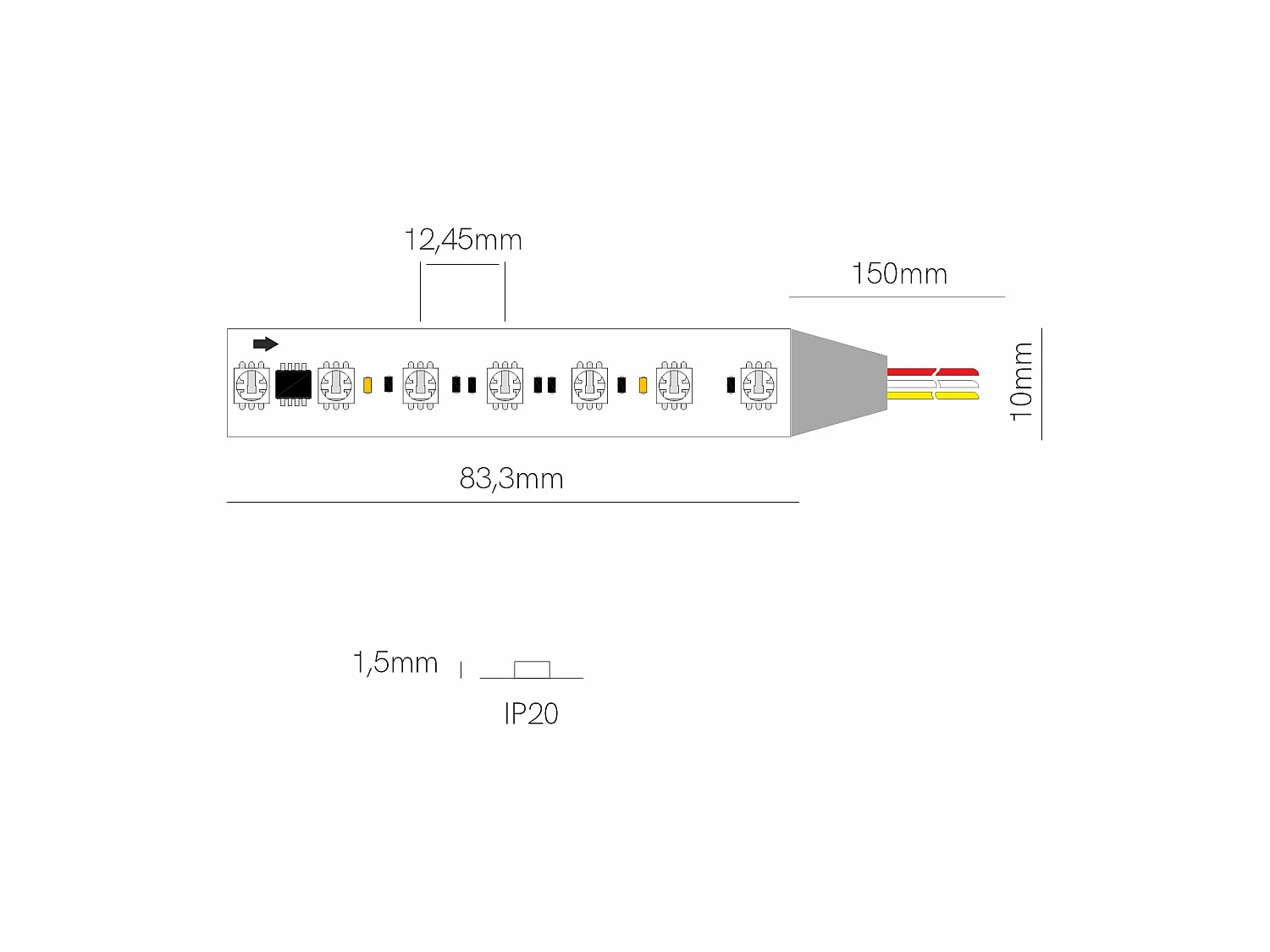 5 meter RGB LED-strip FINE SPI2 24V 14W/m 84 LED's/m IP20 met SPI-technologie voor individuele pixelbesturing - Beneito & Faure