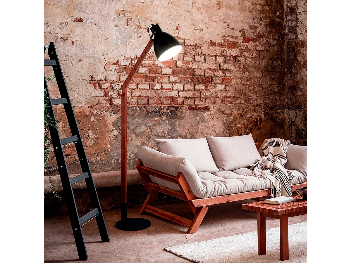Lampa podłogowa Sveva z metalu i drewna orzechowego, regulowana wysokość 180 cm, oprawka E27, nowoczesny i elegancki design do oświetlenia wnętrz