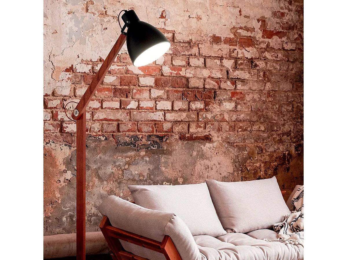 Lampa podłogowa Sveva z metalu i drewna orzechowego, regulowana wysokość 180 cm, oprawka E27, nowoczesny i elegancki design do oświetlenia wnętrz
