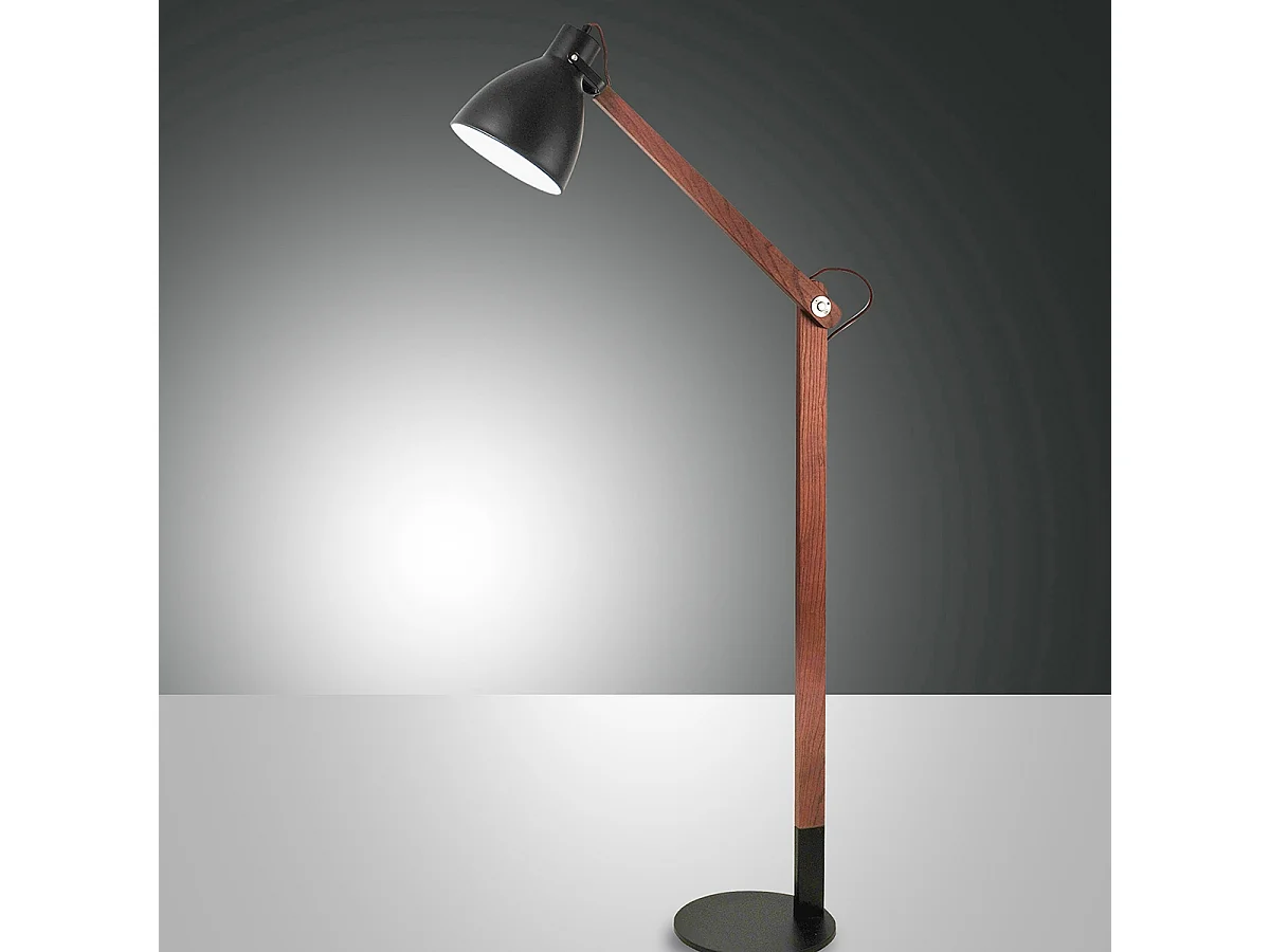 Lampa podłogowa Sveva z metalu i drewna orzechowego, regulowana wysokość 180 cm, oprawka E27, nowoczesny i elegancki design do oświetlenia wnętrz