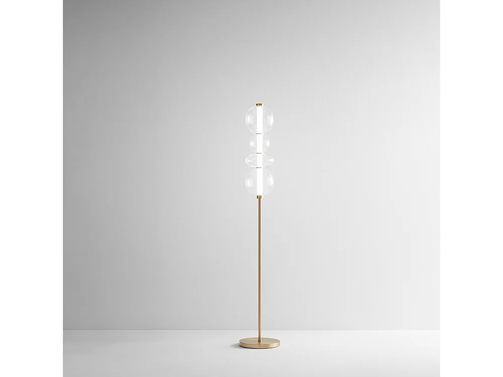 Candeeiro de pé LED 8166 em latão polido e vidro, 36W, luz quente 3000K, design elegante e moderno, altura 170 cm - Perenz, alta qualidade.