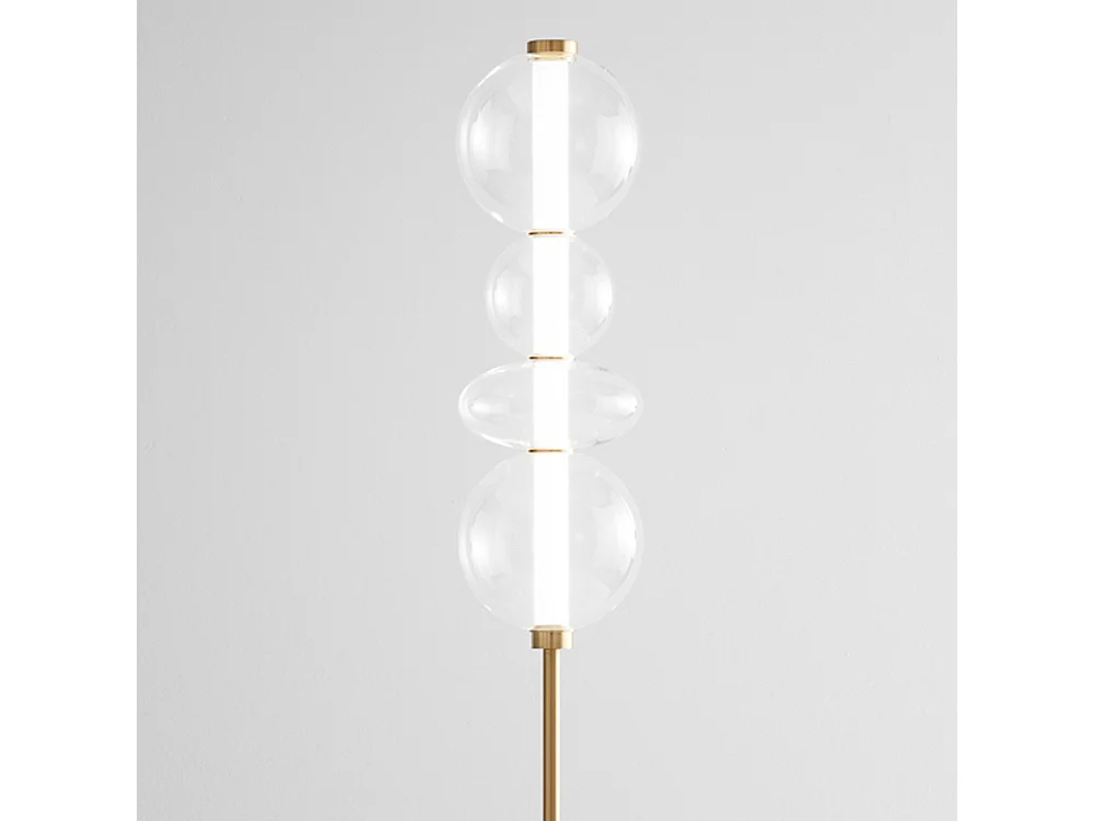 Candeeiro de pé LED 8166 em latão polido e vidro, 36W, luz quente 3000K, design elegante e moderno, altura 170 cm - Perenz, alta qualidade.