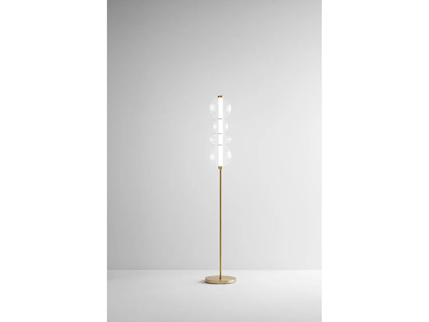 8166 series LED floor lamp in burnished brass metal and transparent glass, 36W, 3000K warm light, elegant and modern design H. 170 cm - Perenz