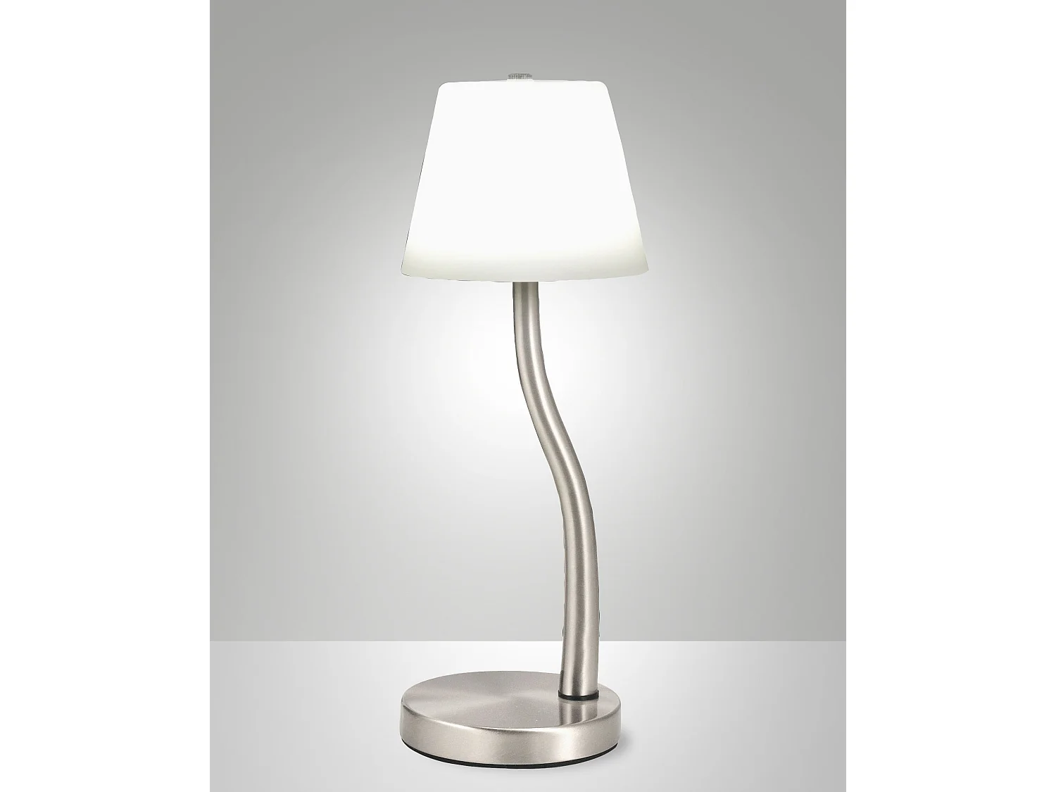 Lampa stołowa LED Ibla 9W 750lm 3000K, ściemnialna dotykowo, rama z metalu i dmuchanego szkła, kolor satynowego niklu - Ibla