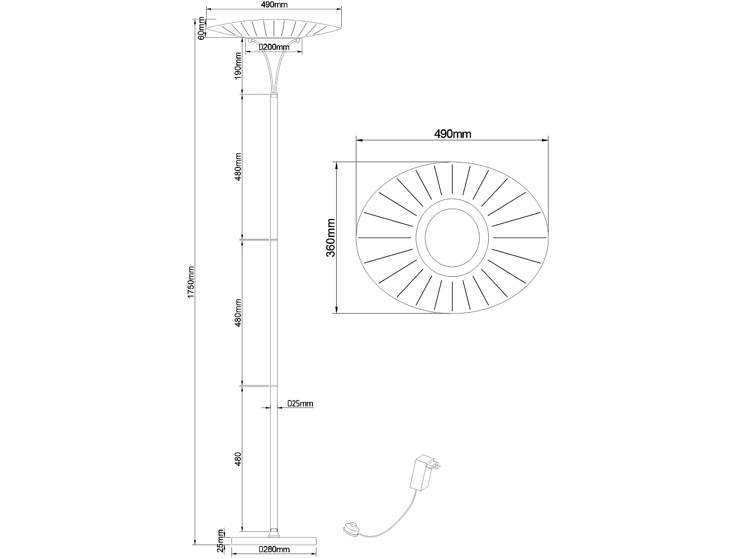 Lámpara de pie Vela LED integrada 24W 2180lm 3000K Blanca Estructura de metal y metacrilato, diseño moderno y elegante Altura 175cm