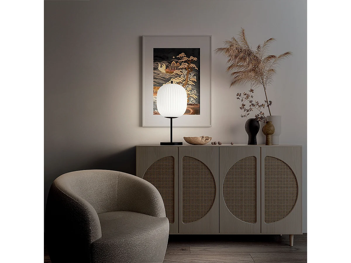 Lámpara de mesa elegante de vidrio soplado y metal negro Domizia-T