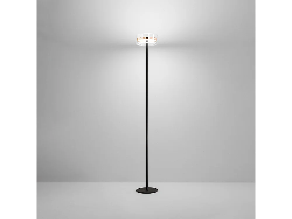 20W LED-staande lamp, dubbele lichtbundel, metalen en aluminium frame, borosilicaatglas, glanzend goud en matzwart, hoogte 180 cm - Perenz