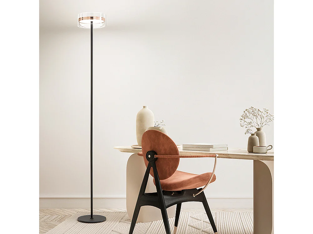 20W LED-staande lamp, dubbele lichtbundel, metalen en aluminium frame, borosilicaatglas, glanzend goud en matzwart, hoogte 180 cm - Perenz