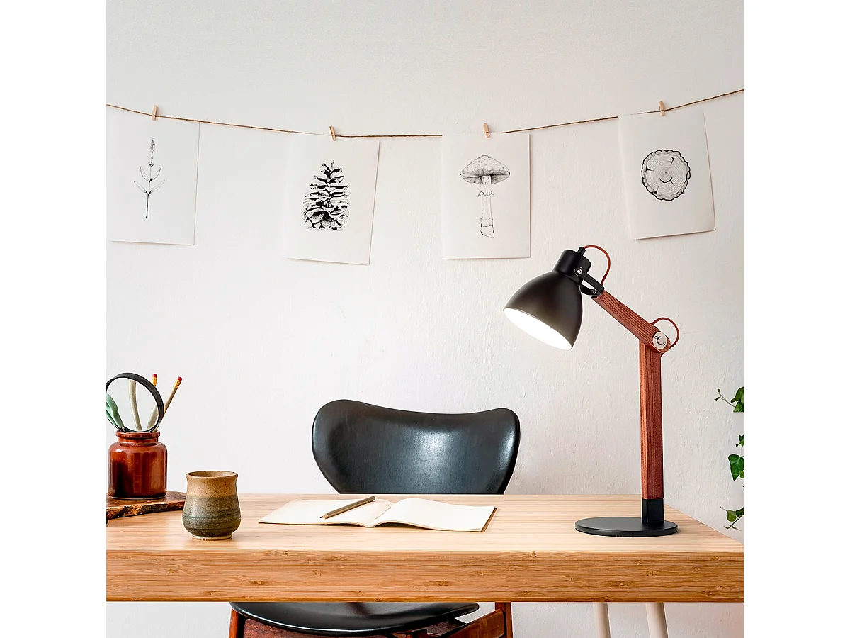 Lámpara de mesa de escritorio moderna de madera diseño nórdico Sveva-T - Negro