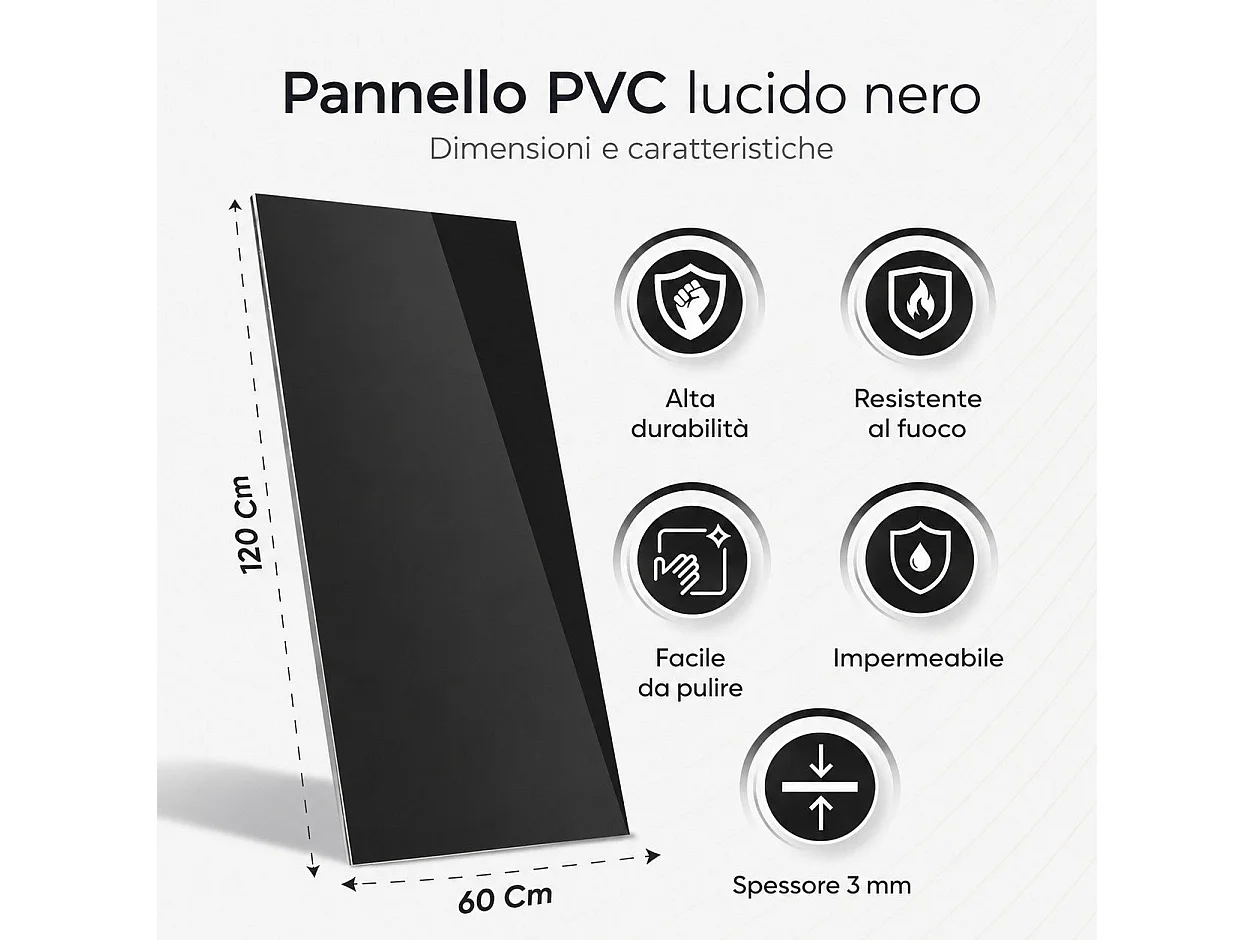 Pannello decorativo effetto specchio specchiato Nero fume' Set 6 pz 120x60 in PVC UV Ultra Slim