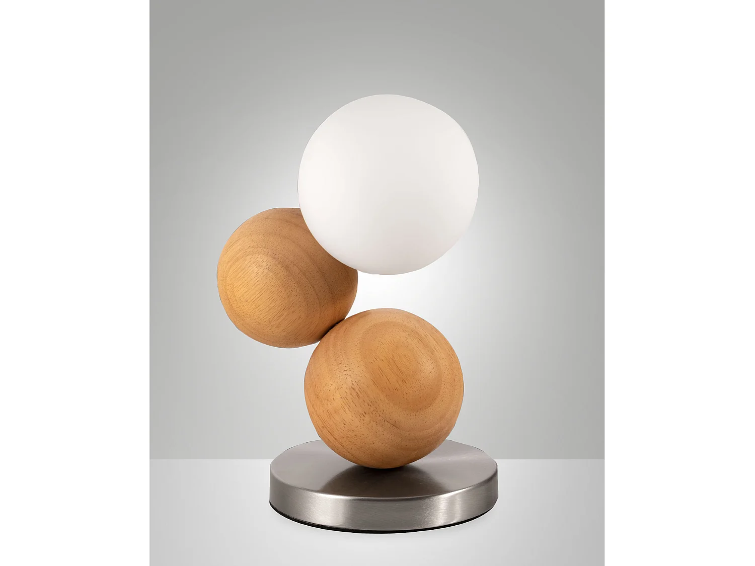Lámpara de mesa Micky de 23 cm en metal, madera y vidrio soplado, color roble, regulador táctil, bombilla G9 de 20 W incluida - Micky