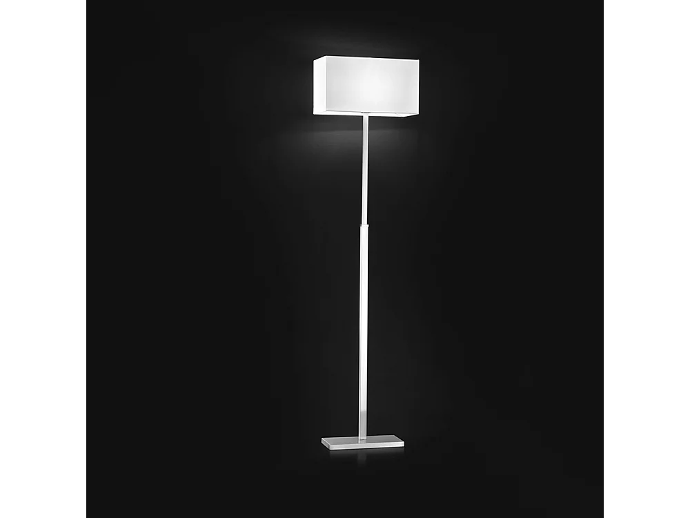 Staande lamp van geborsteld chroom metaal met witte stoffen lampenkap, hoogte 160 cm, E27 fitting, modern design - Perenz