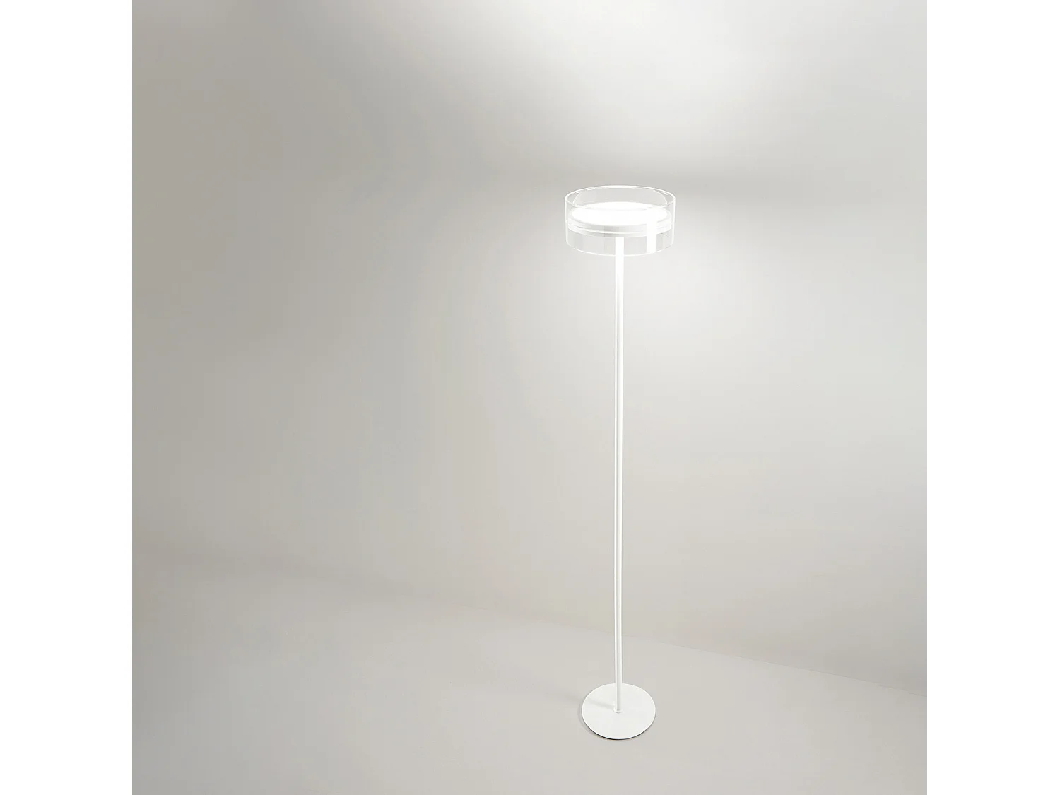 Lampadaire LED 20W bi-émission, Structure métal et aluminium, Verre borosilicaté, Finition blanc mat, Hauteur 180 cm - Perenz, Design Moderne