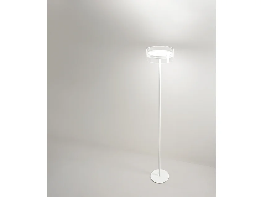 Lampadaire LED 20W bi-émission, Structure métal et aluminium, Verre borosilicaté, Finition blanc mat, Hauteur 180 cm - Perenz, Design Moderne
