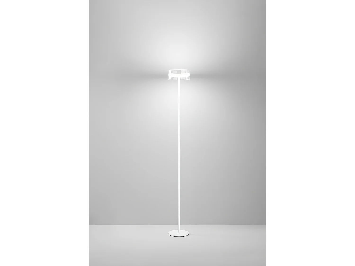 Lâmpada de pé LED 20W biemissão, estrutura em metal e alumínio, vidro borossilicato, acabamento branco mate, altura 180 cm - marca Perenz.