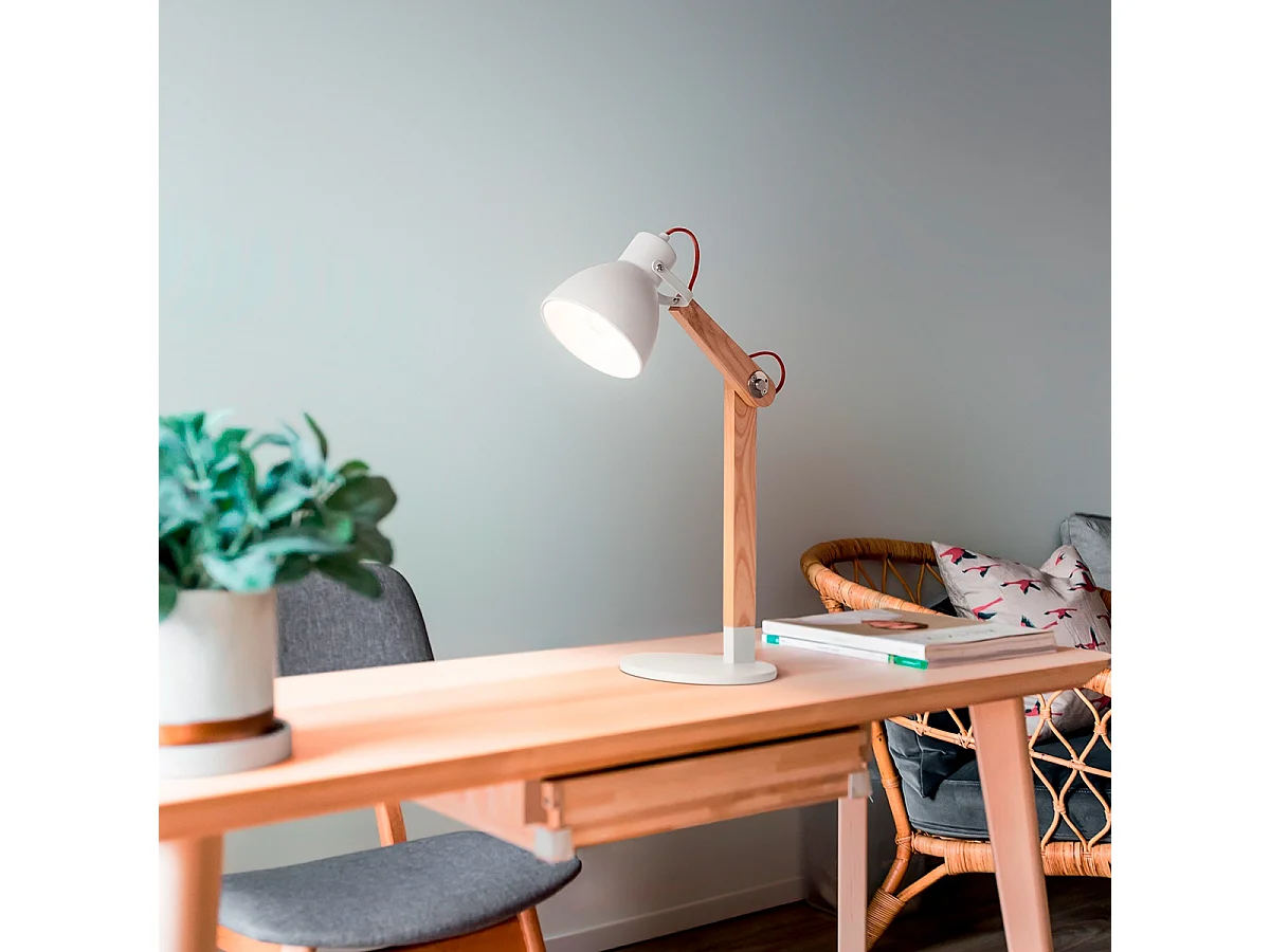 Lámpara de mesa de escritorio moderna de madera diseño nórdico Sveva-T - Blanco