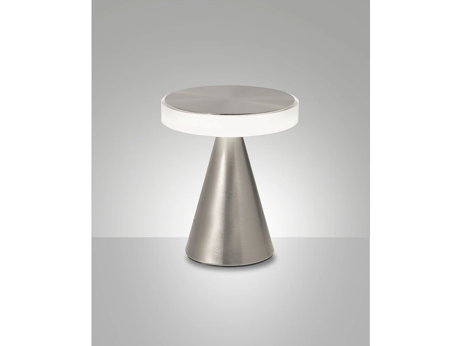 Lámpara de mesa LED Fabas, luz neutra, 8W, 750lm, 3000K, estructura de metal y metacrilato con control táctil, níquel satinado - Fabas Luce