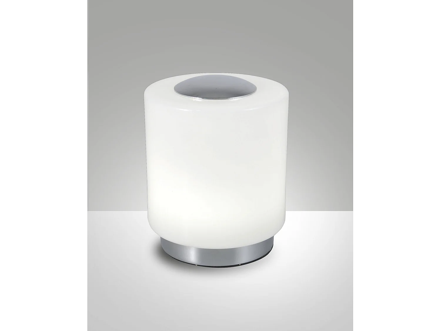 Lámpara mesa LED Simi metal y vidrio soplado cromado 8W 3000K luz cálida regulable táctil, diseño moderno elegante código 3257-30-138