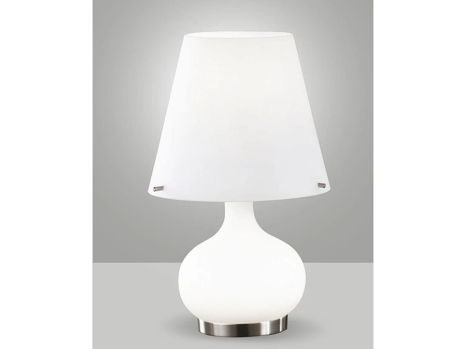 Lampa stołowa Ade z metalu i białego szkła dmuchanego, elegancki design z podwójnym przełącznikiem, gniazdo G9 i E14, 230 V, kod 2533-34-102