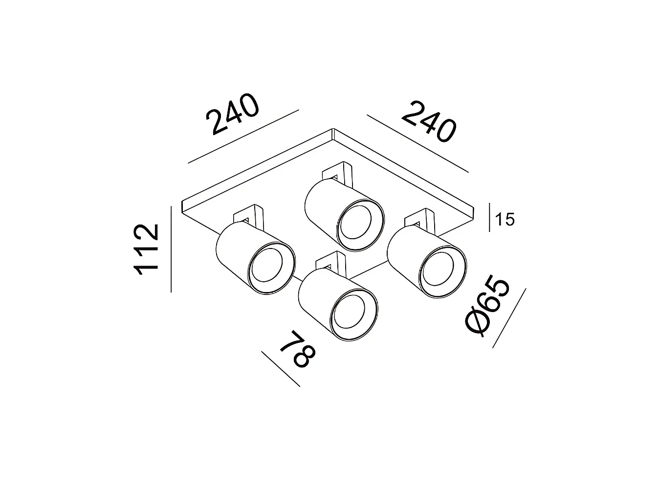 Modo 4-lichts plafondspot in gegoten aluminium, witte kleur, GU10 fitting, modern en elegant design voor binnenverlichting