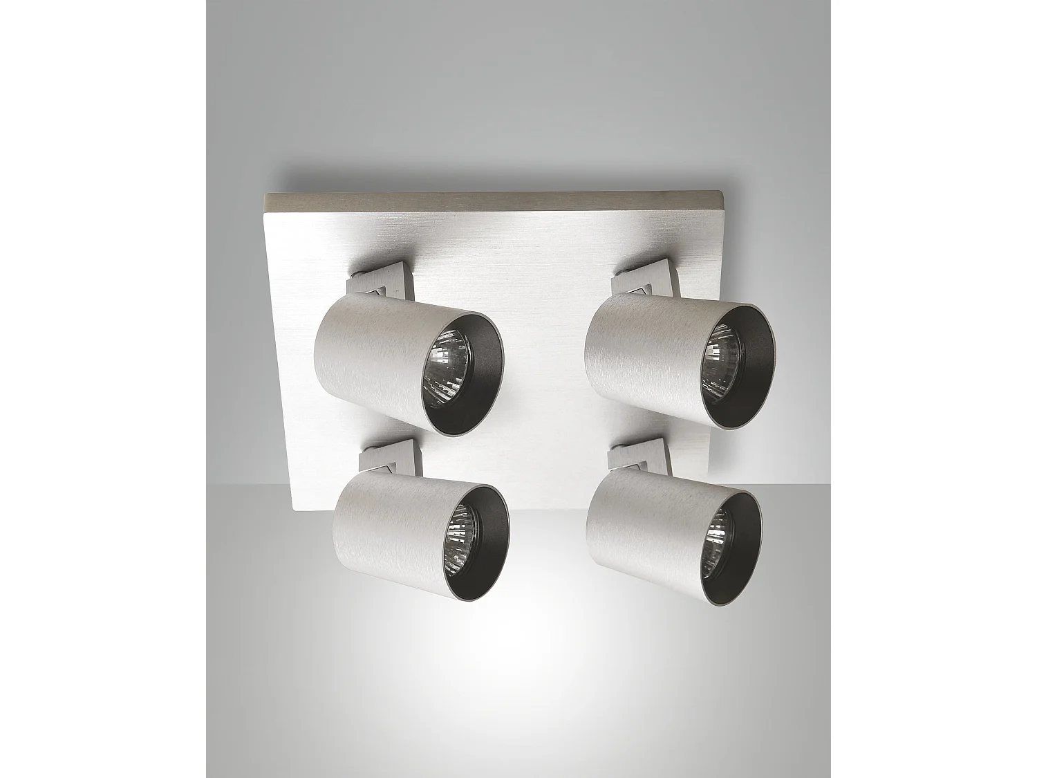 Modo 4-lichts plafondspot in gegoten aluminium, geborsteld aluminium, GU10 fitting, modern design voor binnenverlichting