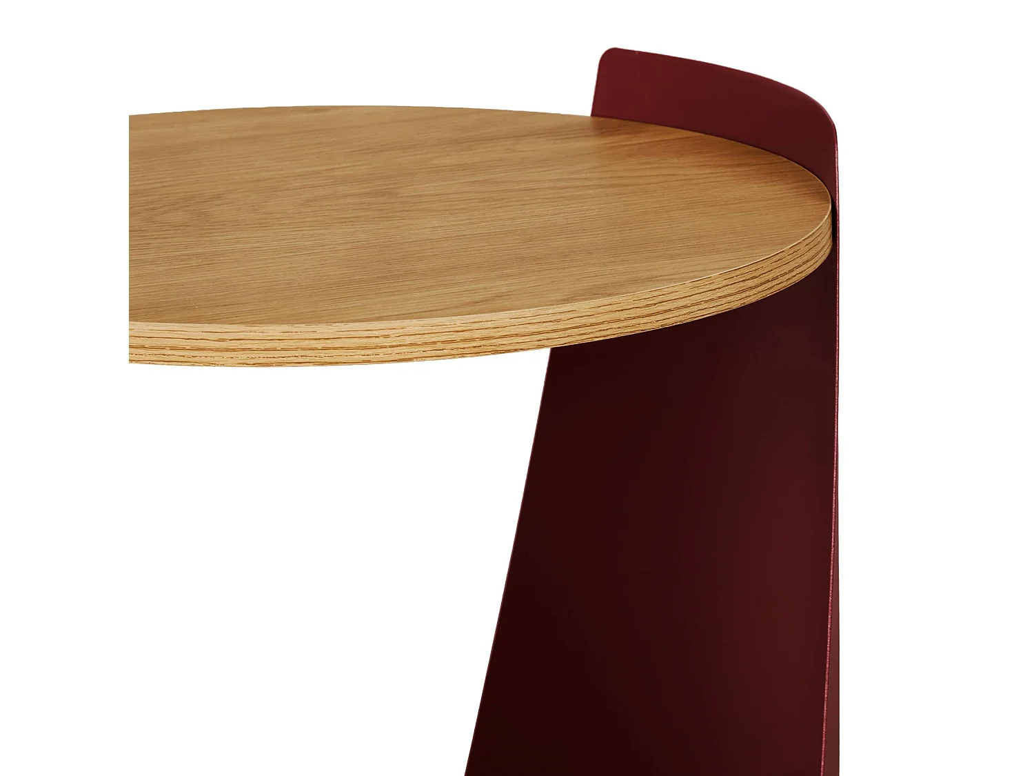 Tavolino e comodino in metallo curvato e legno con ruote, rosso
