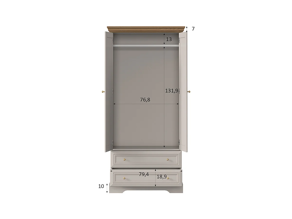 Schrank 2 Türen 2 Schubladen Dulci Kaschmir und Holz